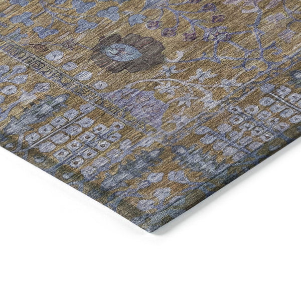 HomeRoots 9' X 12' Floral Area Rug - Washable Brown & Blue Design for Indoor/Outdoor Spaces, Durable & Stylish 639549