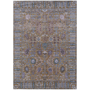 HomeRoots 9' X 12' Floral Area Rug - Washable Brown & Blue Design for Indoor/Outdoor Spaces, Durable & Stylish 639549