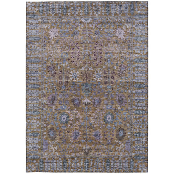 HomeRoots 9' X 12' Floral Area Rug - Washable Brown & Blue Design for Indoor/Outdoor Spaces, Durable & Stylish 639549