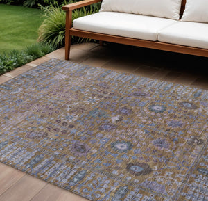 HomeRoots 10' Brown and Blue Floral Area Rug – Durable, Washable Design for Indoor and Outdoor Living Spaces 639550