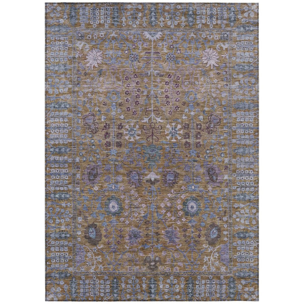 HomeRoots 10' Brown and Blue Floral Area Rug – Durable, Washable Design for Indoor and Outdoor Living Spaces 639550