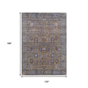 HomeRoots 10' Brown and Blue Floral Area Rug – Durable, Washable Design for Indoor and Outdoor Living Spaces 639550