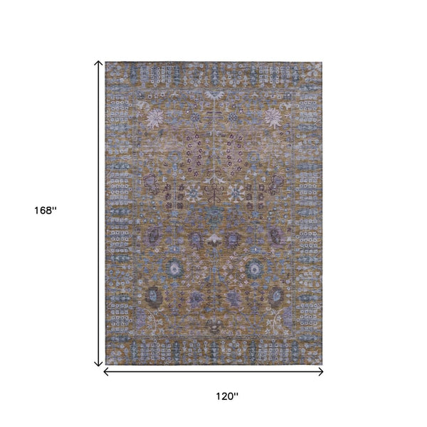 HomeRoots 10' Brown and Blue Floral Area Rug – Durable, Washable Design for Indoor and Outdoor Living Spaces 639550