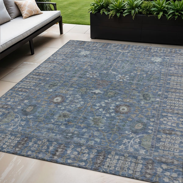 HomeRoots 5' X 8' Blue and Ivory Floral Area Rug - Durable, Washable Design for Indoor & Outdoor Spaces 639552