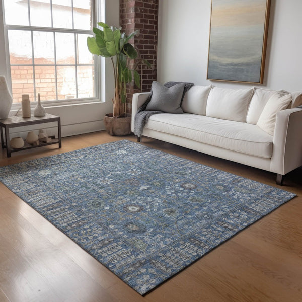HomeRoots 5' X 8' Blue and Ivory Floral Area Rug - Durable, Washable Design for Indoor & Outdoor Spaces 639552