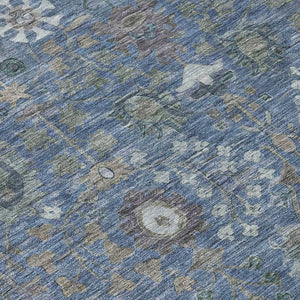 HomeRoots 8' Blue And Ivory Round Floral Area Rug - Durable, Washable Design for Indoor/Outdoor Elegance 639553