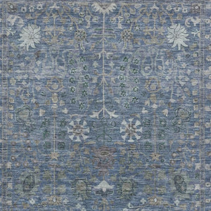HomeRoots 8' X 10' Blue and Ivory Floral Washable Area Rug - Durable, Stain Resistant, Indoor/Outdoor Use 639554