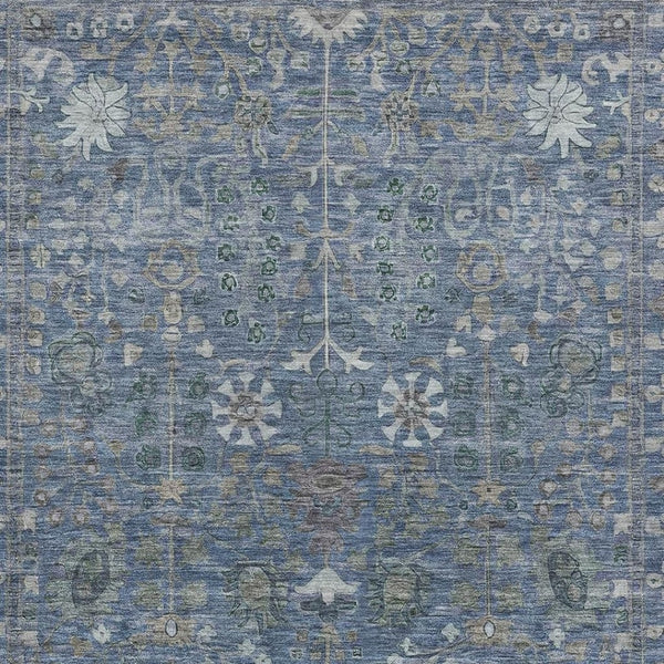 HomeRoots 8' X 10' Blue and Ivory Floral Washable Area Rug - Durable, Stain Resistant, Indoor/Outdoor Use 639554