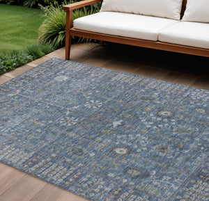 HomeRoots 9' Blue and Ivory Floral Area Rug - Washable, Durable for Indoor & Outdoor Use, Perfect for High Traffic 639555