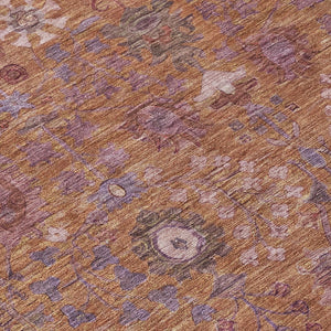 HomeRoots 5' Copper & Purple Floral Washable Area Rug - Durable Indoor/Outdoor Design for High Traffic Spaces 639558