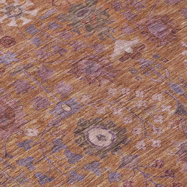 HomeRoots 5' Copper & Purple Floral Washable Area Rug - Durable Indoor/Outdoor Design for High Traffic Spaces 639558