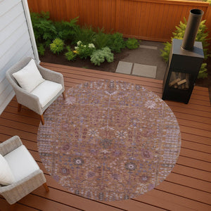 HomeRoots 8' Copper and Purple Round Floral Rug - Durable, Washable Area Rug for Indoor/Outdoor Spaces 639559