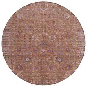HomeRoots 8' Copper and Purple Round Floral Rug - Durable, Washable Area Rug for Indoor/Outdoor Spaces 639559