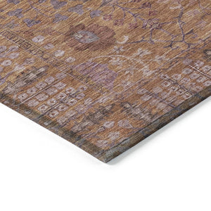HomeRoots 8' Copper and Purple Round Floral Rug - Durable, Washable Area Rug for Indoor/Outdoor Spaces 639559