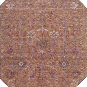 HomeRoots 8' Copper and Purple Round Floral Rug - Durable, Washable Area Rug for Indoor/Outdoor Spaces 639559