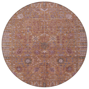 HomeRoots 8' Copper and Purple Round Floral Rug - Durable, Washable Area Rug for Indoor/Outdoor Spaces 639559