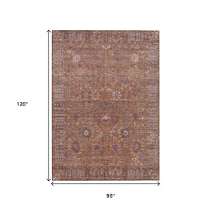 HomeRoots 8' X 10' Washable Floral Area Rug in Copper & Purple – Durable Indoor/Outdoor Elegance for Any Space 639560