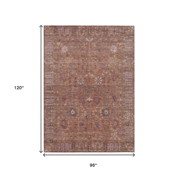 HomeRoots 8' X 10' Washable Floral Area Rug in Copper & Purple – Durable Indoor/Outdoor Elegance for Any Space 639560