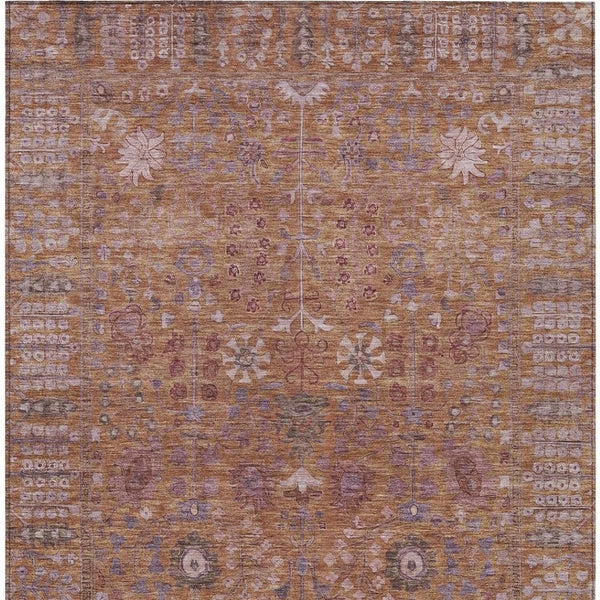 HomeRoots 8' X 10' Washable Floral Area Rug in Copper & Purple – Durable Indoor/Outdoor Elegance for Any Space 639560