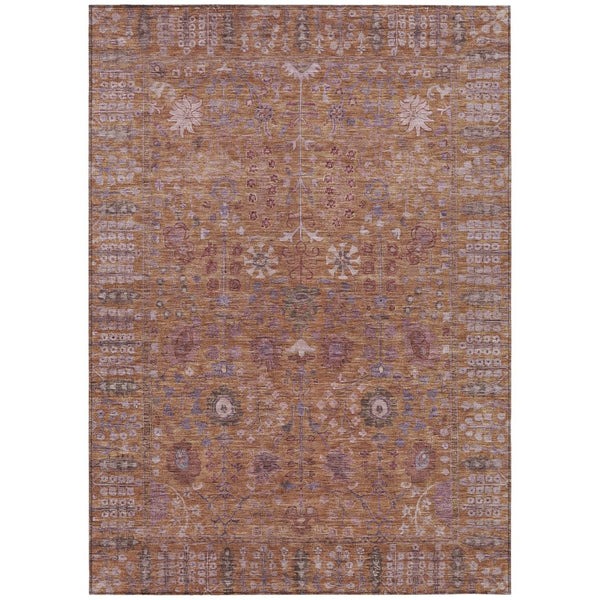 HomeRoots 8' X 10' Washable Floral Area Rug in Copper & Purple – Durable Indoor/Outdoor Elegance for Any Space 639560