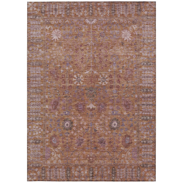 HomeRoots 9' X 12' Copper And Purple Floral Indoor Outdoor Rug - Durable, Washable & Perfect for High-Traffic Areas 639561