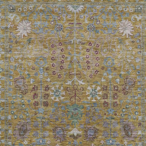 HomeRoots 5' Gold and Green Floral Area Rug - Washable, Durable, Indoor/Outdoor Design for Timeless Style 639564