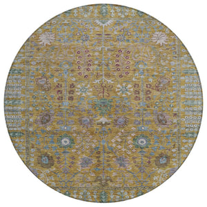 HomeRoots 8' Gold and Green Floral Washable Area Rug – Stylish Indoor/Outdoor Decor, Durable & Easy Care! 639565