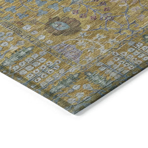 HomeRoots 8' Gold and Green Floral Washable Area Rug – Stylish Indoor/Outdoor Decor, Durable & Easy Care! 639565