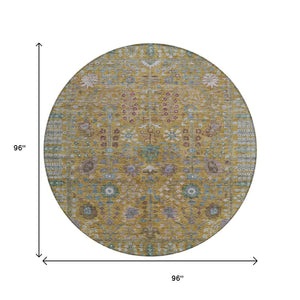 HomeRoots 8' Gold and Green Floral Washable Area Rug – Stylish Indoor/Outdoor Decor, Durable & Easy Care! 639565