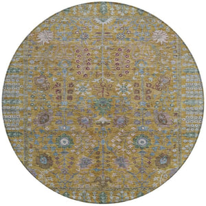 HomeRoots 8' Gold and Green Floral Washable Area Rug – Stylish Indoor/Outdoor Decor, Durable & Easy Care! 639565