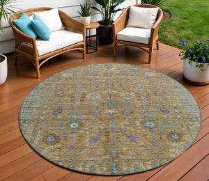 HomeRoots 8' Gold and Green Floral Washable Area Rug – Stylish Indoor/Outdoor Decor, Durable & Easy Care! 639565
