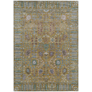 HomeRoots 9' X 12' Gold and Green Floral Washable Rug - Durable, Stylish, Perfect for Indoor & Outdoor Spaces! 639567