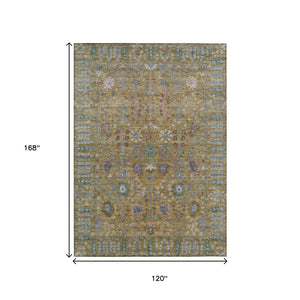 HomeRoots 10' Elegant Gold and Green Floral Washable Area Rug - Durable Indoor/Outdoor Accent for Every Space 639568