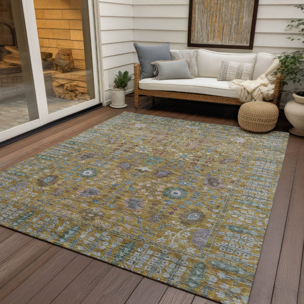HomeRoots 10' Elegant Gold and Green Floral Washable Area Rug - Durable Indoor/Outdoor Accent for Every Space 639568