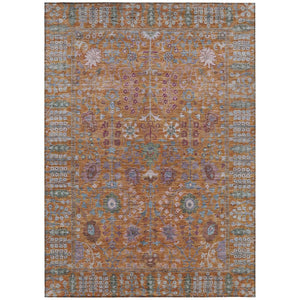 HomeRoots 8' Orange and Green Floral Washable Area Rug - Vibrant, Durable Design for Indoor & Outdoor Spaces 639572