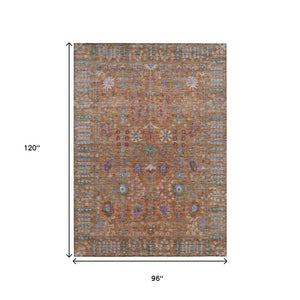 HomeRoots 8' Orange and Green Floral Washable Area Rug - Vibrant, Durable Design for Indoor & Outdoor Spaces 639572
