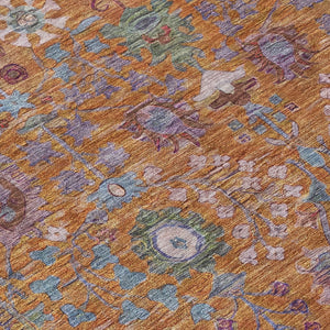 HomeRoots 8' Orange and Green Floral Washable Area Rug - Vibrant, Durable Design for Indoor & Outdoor Spaces 639572