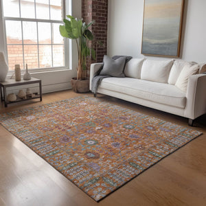 HomeRoots 8' Orange and Green Floral Washable Area Rug - Vibrant, Durable Design for Indoor & Outdoor Spaces 639572