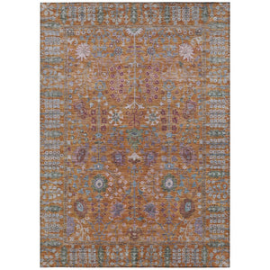 HomeRoots 9' X 12' Vibrant Orange & Green Floral Washable Area Rug for Indoor & Outdoor Spaces, Durable Design 639573