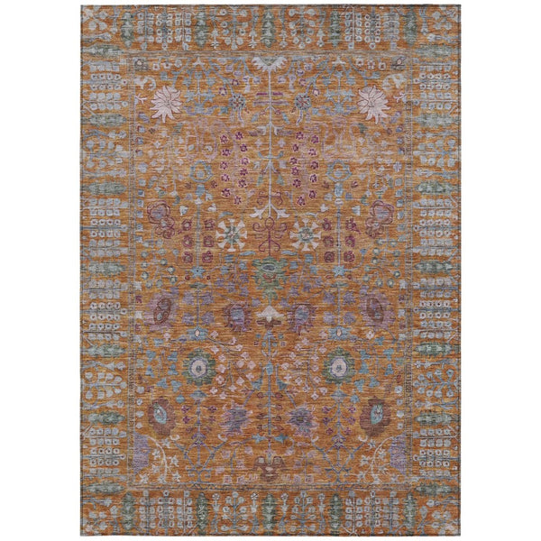 HomeRoots 9' X 12' Vibrant Orange & Green Floral Washable Area Rug for Indoor & Outdoor Spaces, Durable Design 639573