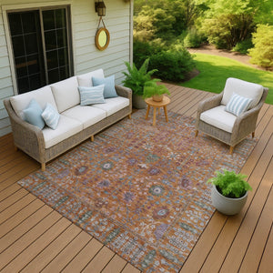 HomeRoots 9' X 12' Vibrant Orange & Green Floral Washable Area Rug for Indoor & Outdoor Spaces, Durable Design 639573
