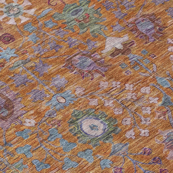 HomeRoots 9' X 12' Vibrant Orange & Green Floral Washable Area Rug for Indoor & Outdoor Spaces, Durable Design 639573