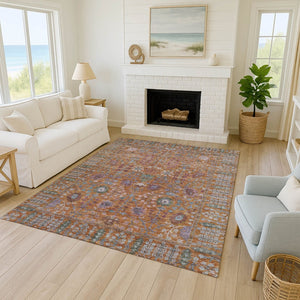 HomeRoots 9' X 12' Vibrant Orange & Green Floral Washable Area Rug for Indoor & Outdoor Spaces, Durable Design 639573