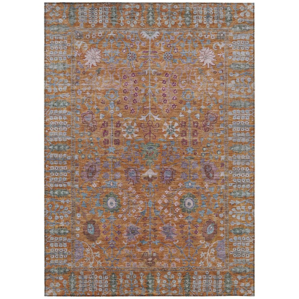 HomeRoots 10' Vibrant Orange and Green Floral Washable Area Rug - Durable, Stylish for Indoor & Outdoor Use 639574