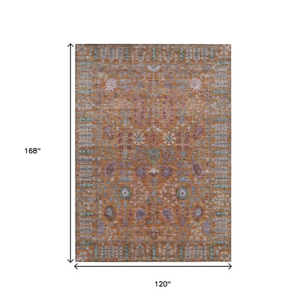 HomeRoots 10' Vibrant Orange and Green Floral Washable Area Rug - Durable, Stylish for Indoor & Outdoor Use 639574