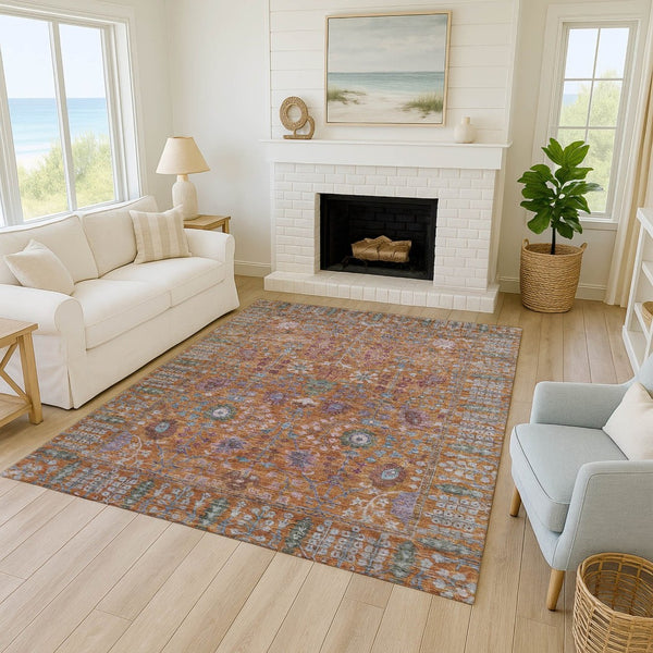 HomeRoots 10' Vibrant Orange and Green Floral Washable Area Rug - Durable, Stylish for Indoor & Outdoor Use 639574