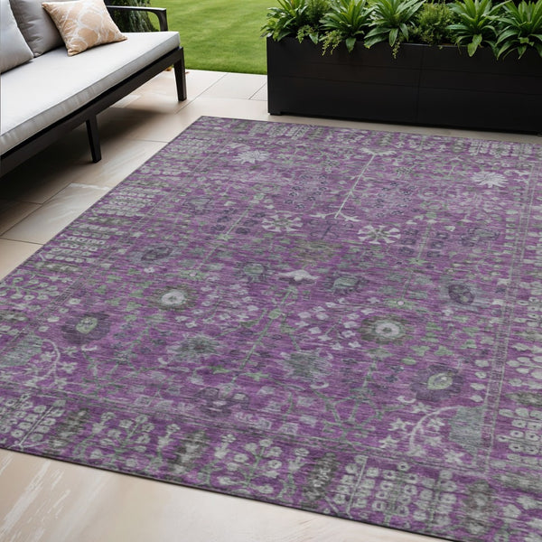 HomeRoots 5' X 8' Floral Area Rug - Purple & Ivory, Washable, Durable for Indoor/Outdoor Use, Pet-Friendly 639576