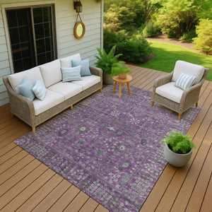 HomeRoots 5' X 8' Floral Area Rug - Purple & Ivory, Washable, Durable for Indoor/Outdoor Use, Pet-Friendly 639576