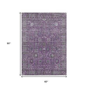 HomeRoots 5' X 8' Floral Area Rug - Purple & Ivory, Washable, Durable for Indoor/Outdoor Use, Pet-Friendly 639576