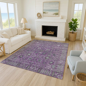 HomeRoots 5' X 8' Floral Area Rug - Purple & Ivory, Washable, Durable for Indoor/Outdoor Use, Pet-Friendly 639576